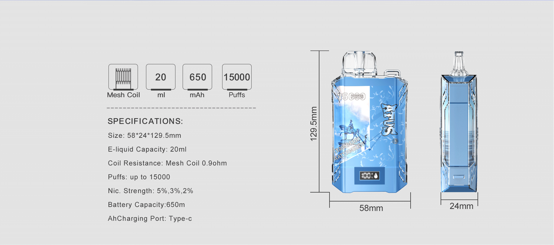 DE017 Vaper Desechable Puffs 15000 Caladas Vapers ATVS Vape