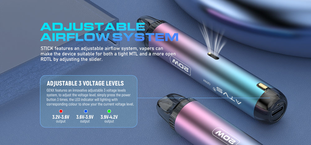 DE020 Dispositivo de sistema de kits de capsulas precargadas con flujo de aire ajustable MTL RDL ATVS Vape