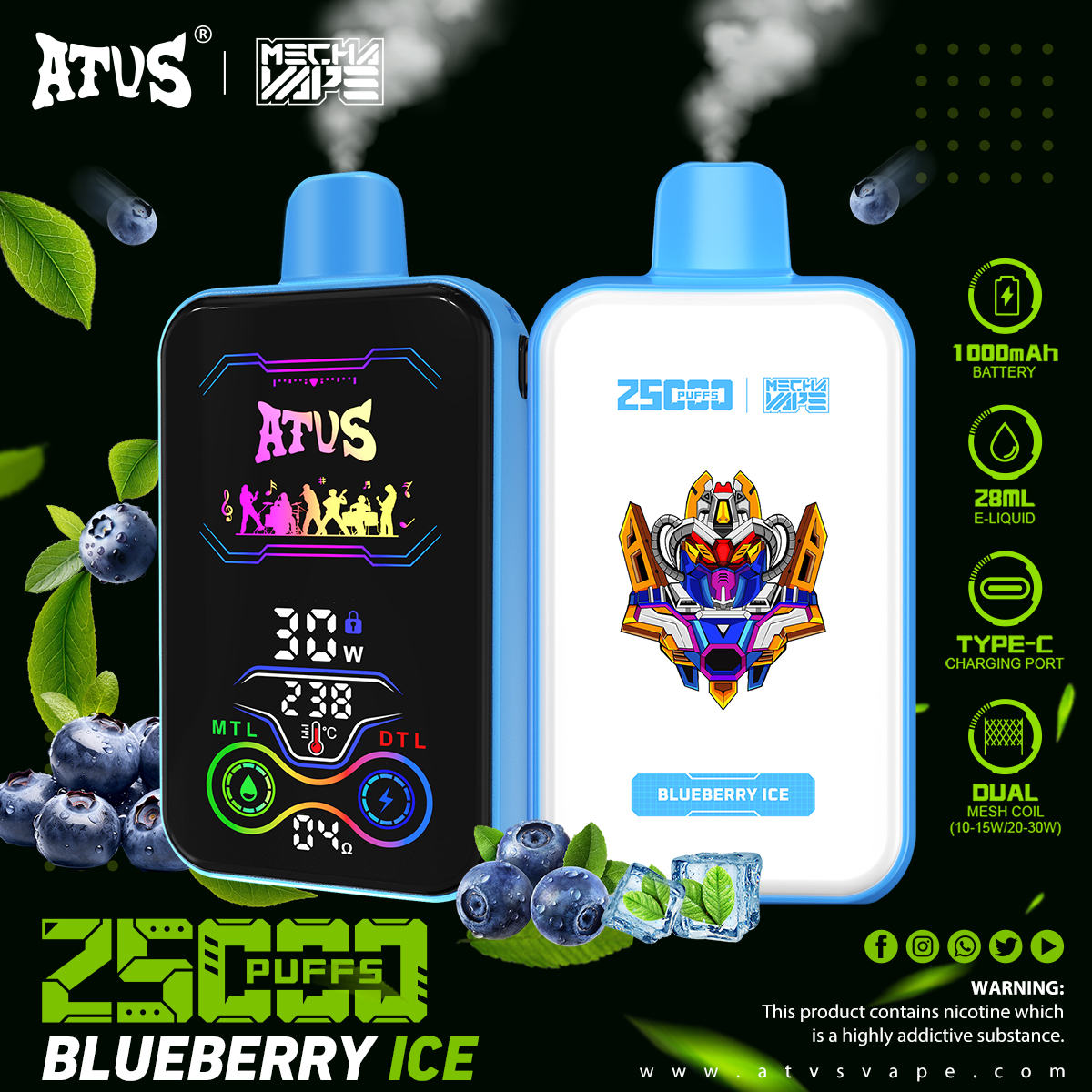 DE022 Vaper Desechable Puffs 25000 Caladas Vapers ATVS Vape