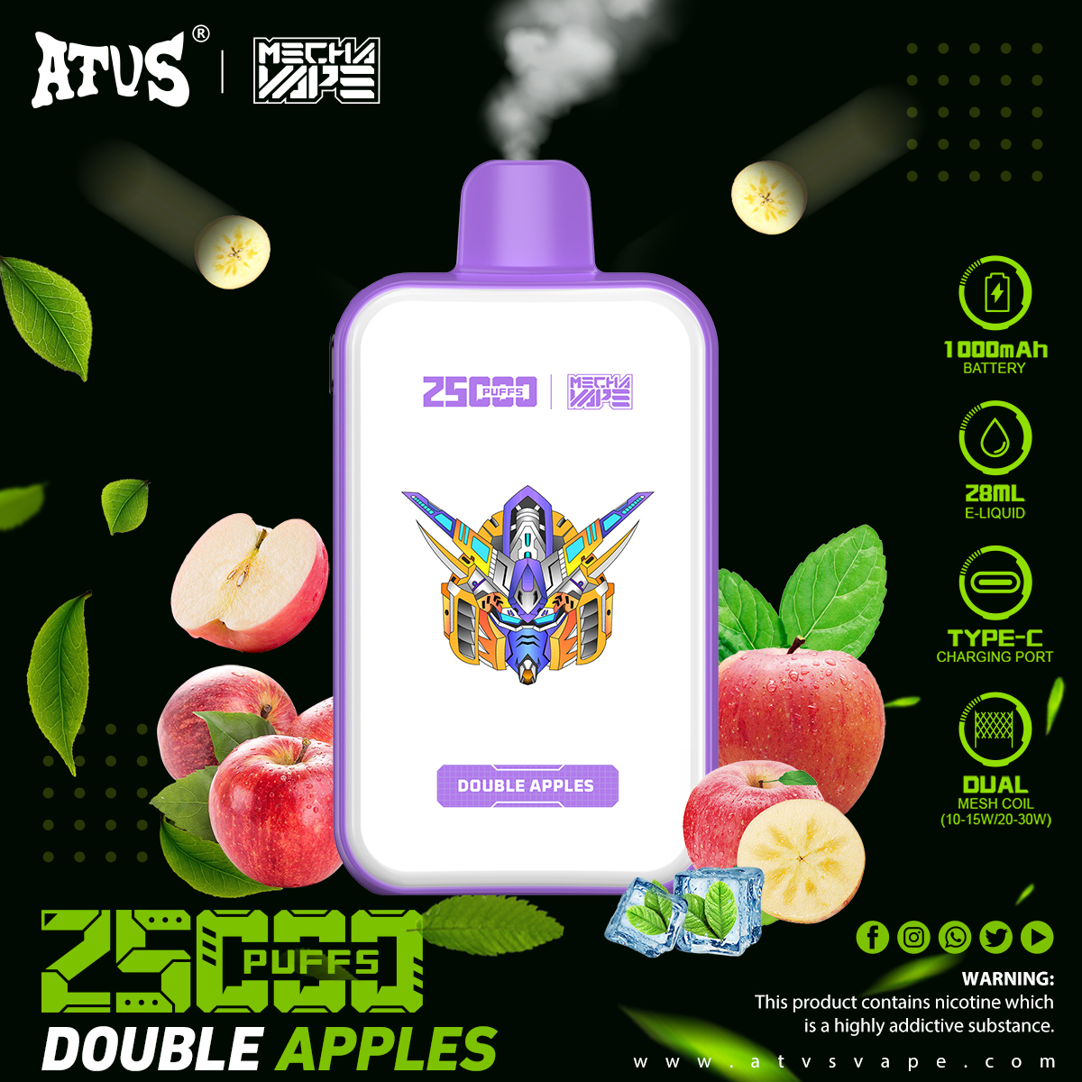 DE022 Vaper Desechable Puffs 25000 Caladas Vapers ATVS Vape