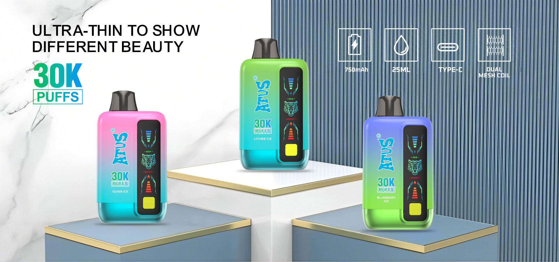 DE026 30000 Puffs Vape desechable con pantalla LED y flujo de aire ajustable ATVS Vape