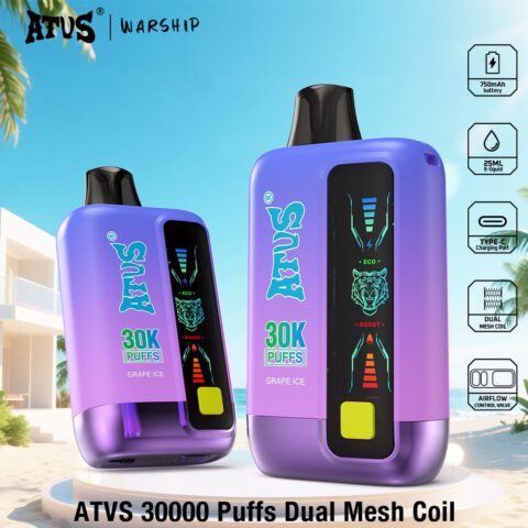 DE026 30000 Puffs Vape desechable con pantalla LED y flujo de aire ajustable ATVS Vape