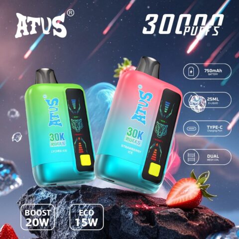 DE026 30000 Puffs Vape desechable con pantalla LED y flujo de aire ajustable ATVS Vape