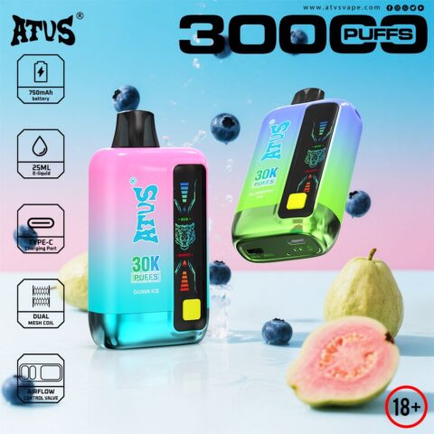 DE026 30000 Puffs Vape desechable con pantalla LED y flujo de aire ajustable ATVS Vape
