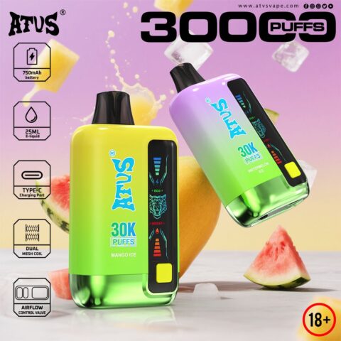 DE026 30000 Puffs Vape desechable con pantalla LED y flujo de aire ajustable ATVS Vape