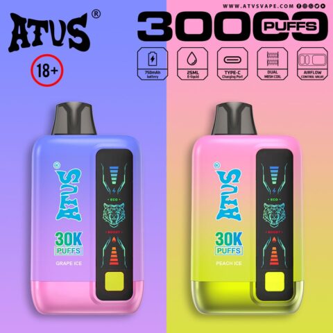 DE026 30000 Puffs Vape desechable con pantalla LED y flujo de aire ajustable ATVS Vape