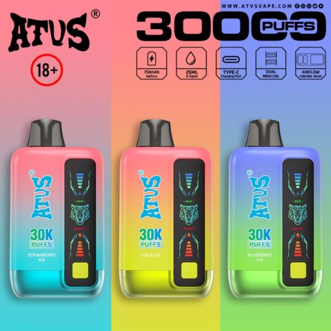 DE026 30000 Puffs Vape desechable con pantalla LED y flujo de aire ajustable ATVS Vape