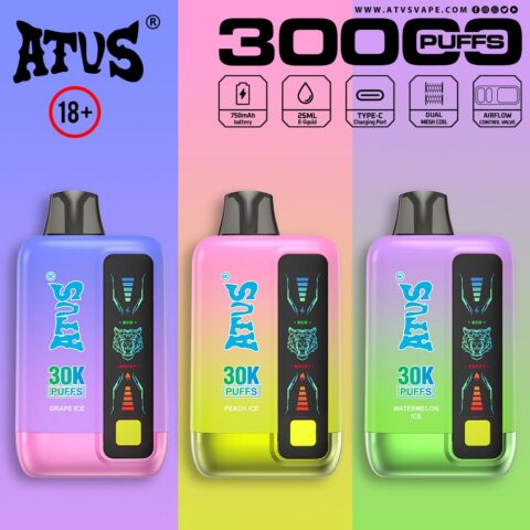 DE026 30000 Puffs Vape desechable con pantalla LED y flujo de aire ajustable ATVS Vape