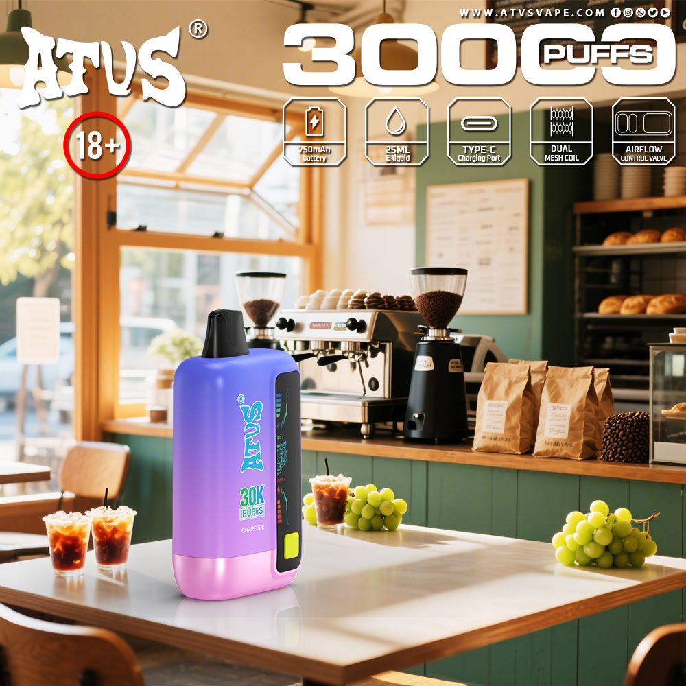 DE026 30000 Puffs Vape desechable con pantalla LED y flujo de aire ajustable ATVS Vape
