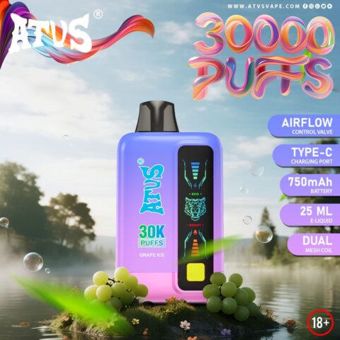 DE026 30000 Puffs Vape desechable con pantalla LED y flujo de aire ajustable ATVS Vape