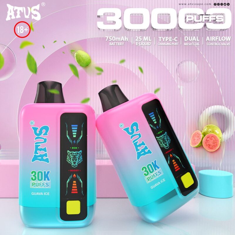 Vape desechable de 30 000 bocanadas con pantalla LED y flujo de aire ajustable Nuevo cigarrillo electrónico desechable ATUS  30000 bocanadas estilo bolígrafo para la UE